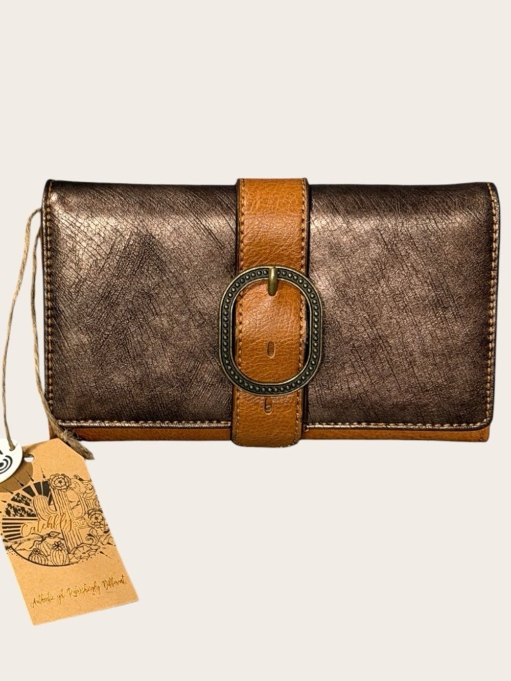 Catchfly Brown Metallic Large Flap Wallet NWT